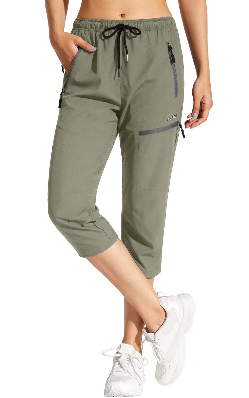 MOCOLY Women's Hiking Capris Convertible Pants Outdoor Camping Lightweight Quick Dry Water Resistant UPF 50 Cargo Pants Green XXL - Image 1